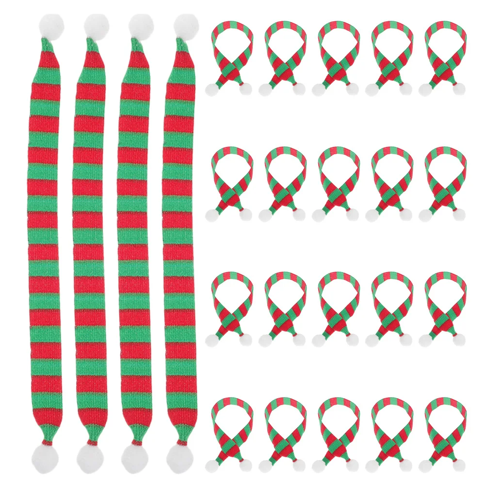 

24Pcs Delicate Mini Scarves Knitted Christmas Decoration for Holiday Crafts Snowman Decor Tiny Scarf for Xmas Ornament