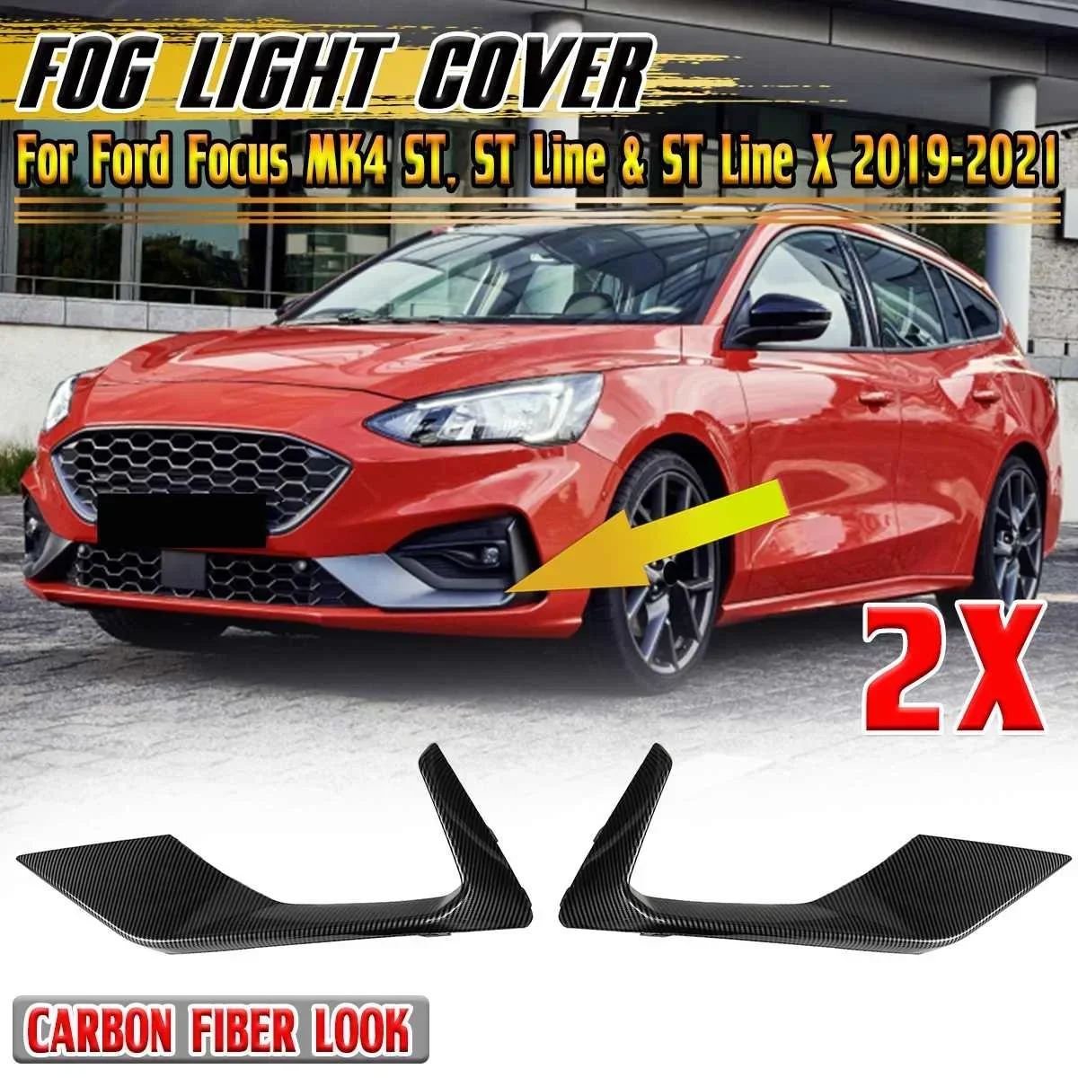 L+R MK4 Fog Lamp Cover Car Front Fog Light Moulding Trim For Ford For Focus MK4 ST ST Line & ST Line X 2019-2021 ABS Body Kit