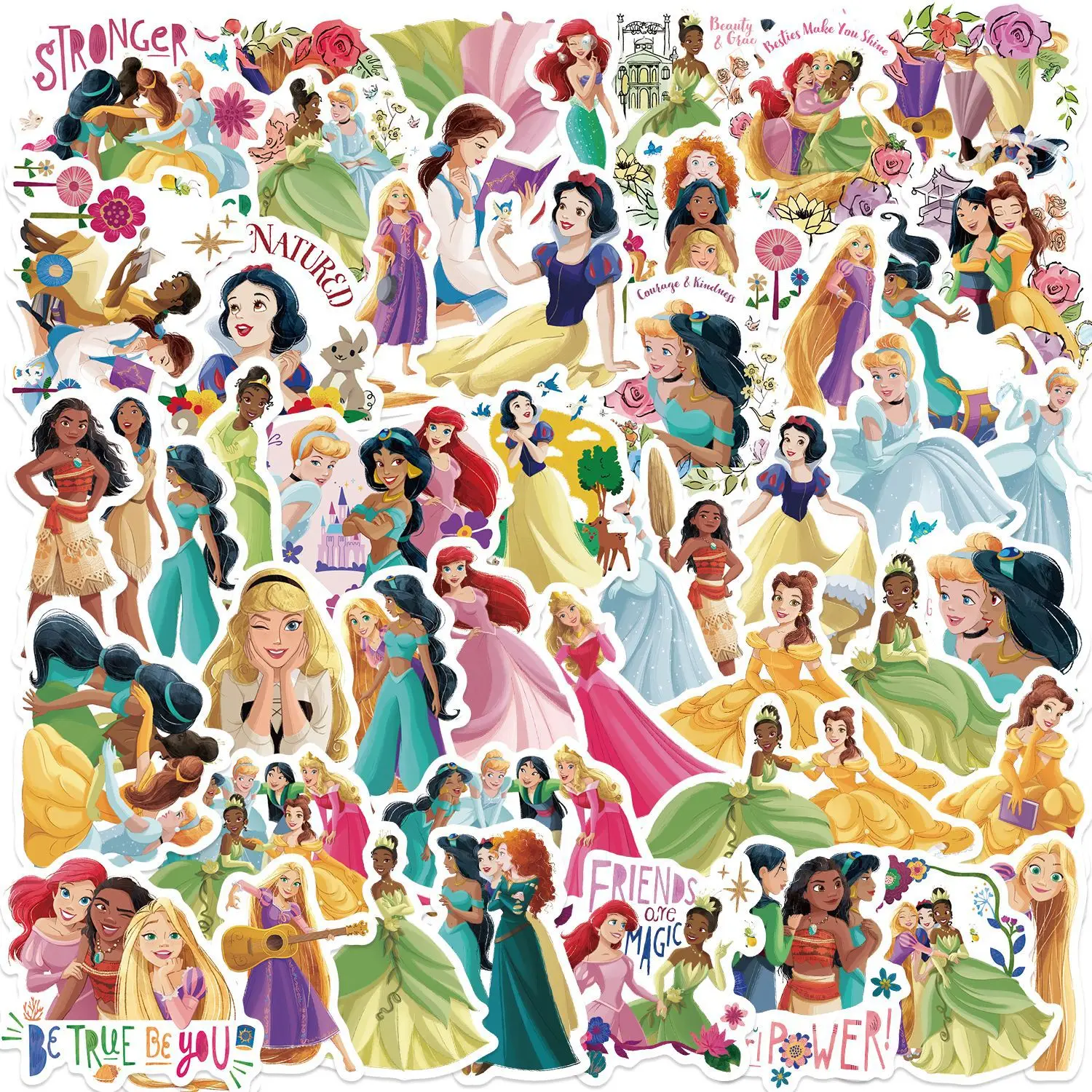 50 STKS Disney Prinses Stickers DIY Skateboard Bagage Telefoon Fiets Auto Kinderen Speelgoed Leuke Cartoon Decal Gift
