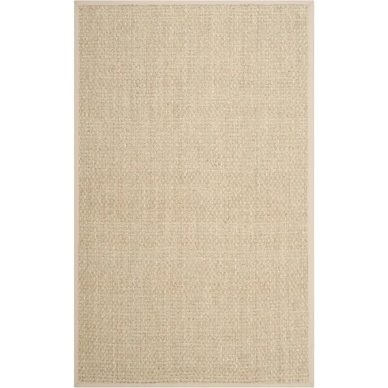 Natural Fiber Collection Area Rug  Natural & Beige, Border Basketweave Seagrass Design, Easy Care