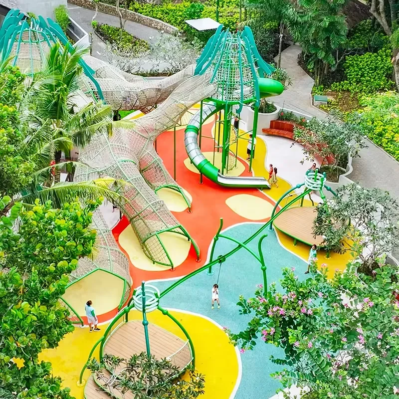 Custom Outdoor Adventure Playground Resort Rope Net Climbing Structure Nature Inspired Children Play Equipment