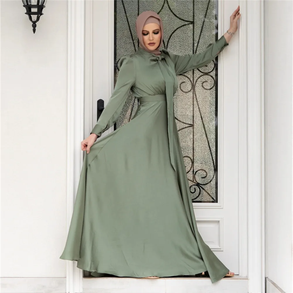 

Satin Women Muslim Abaya Ramadan Long Maxi Dress Arabic Turkish Islamic Clothing Party Dubai Robe Caftan Femme Musulmane Abayas