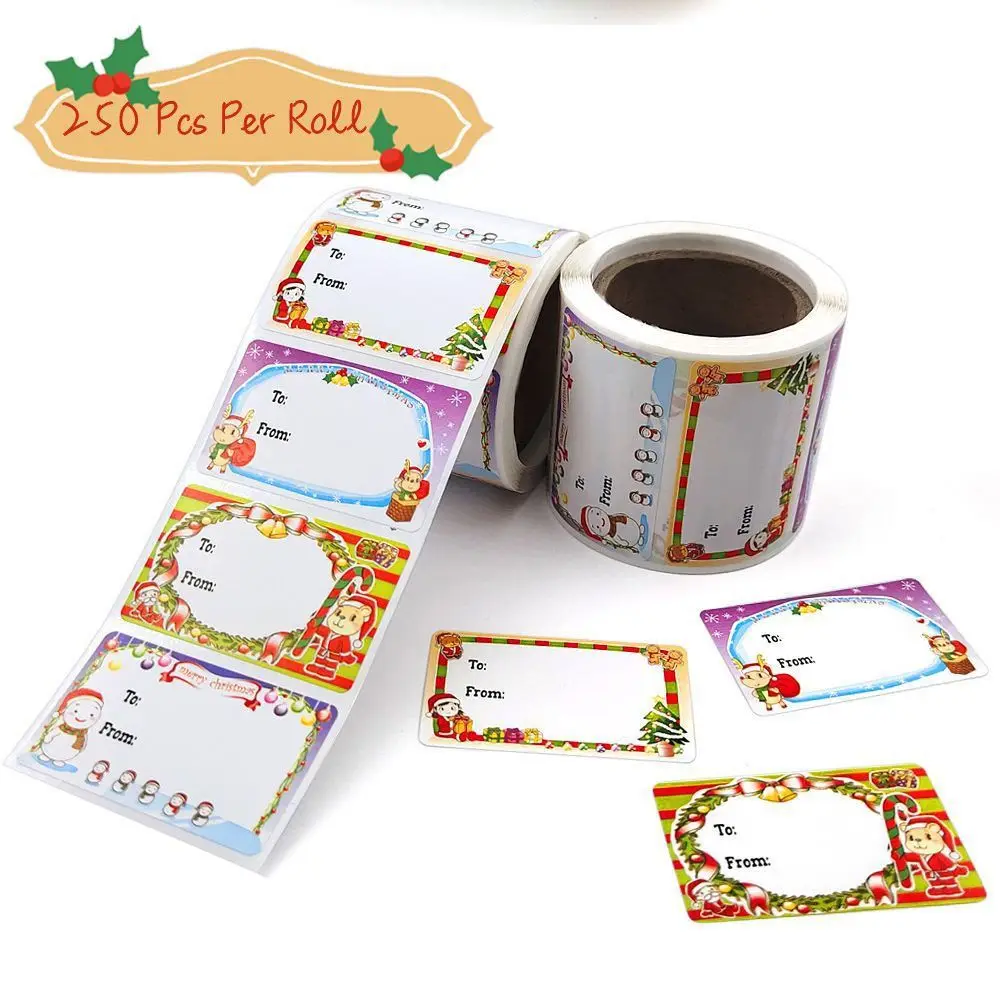 250 Pcs Self Adhesive Christmas Tags Stickers colorful Cute Christmas Gift Tags Santa Claus Snowman Cartoon