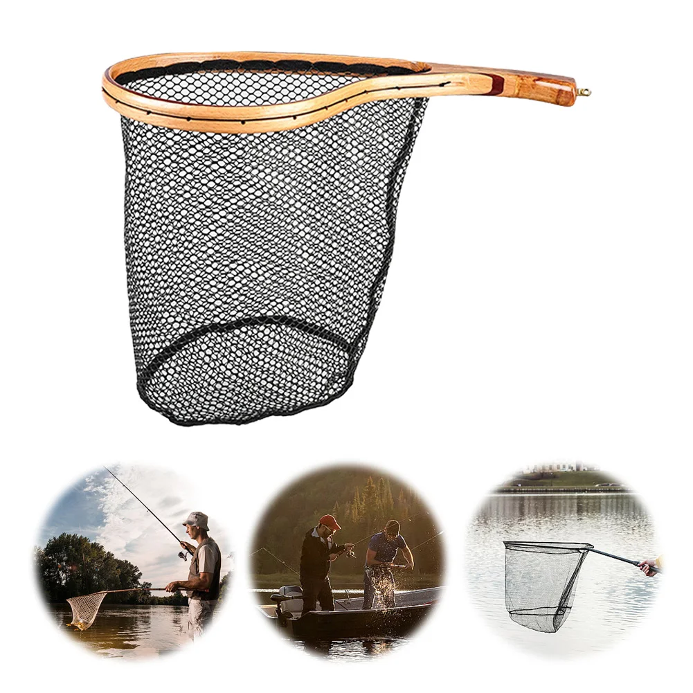 

Fishing Landing Net 35cm Curved Wooden Handle Catch and Release Net Outdoor Stream Fishing Tools Accessory
