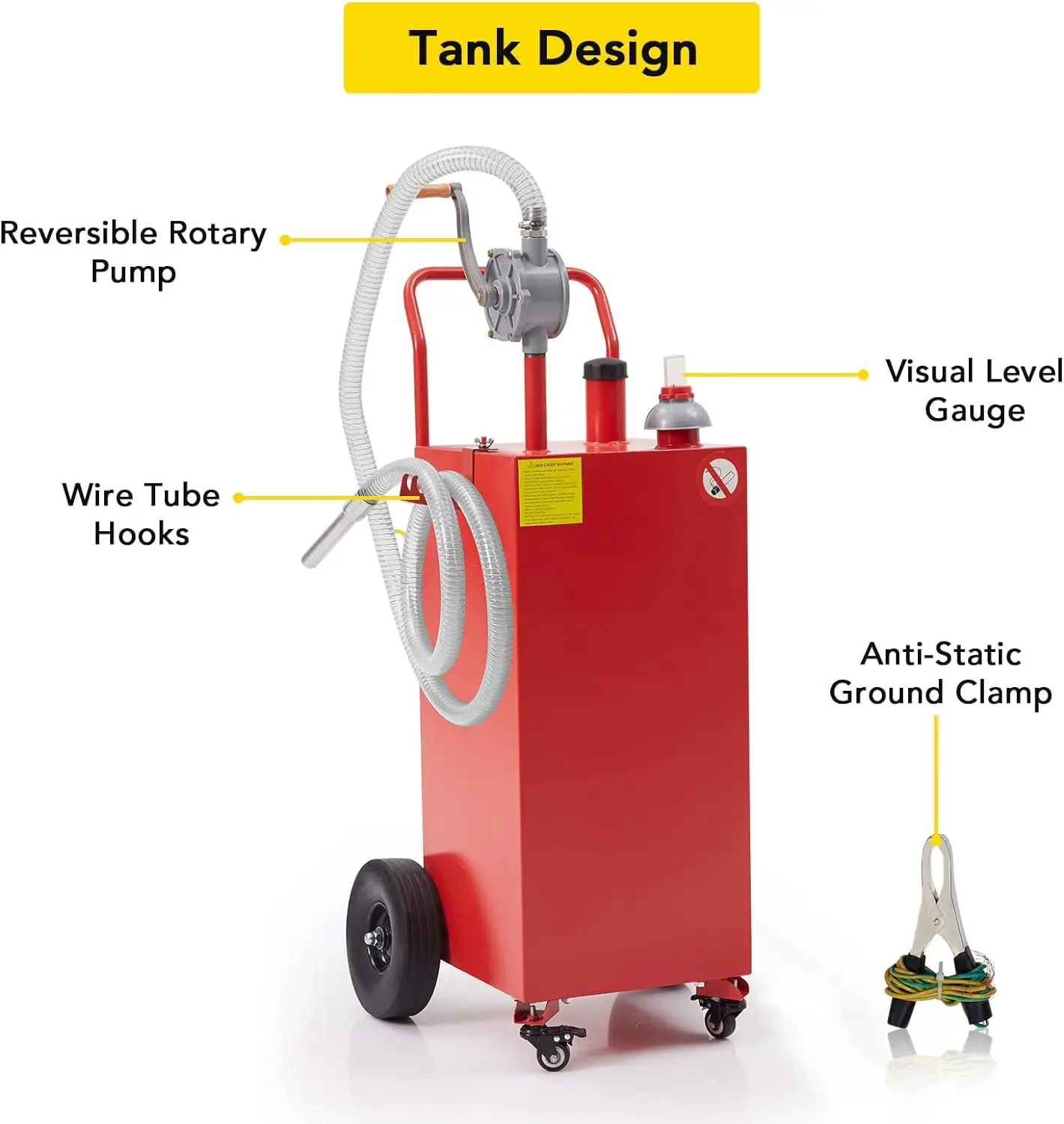 30 Gallon Protable Gas Caddy With Manual Transfer Pump, Fuel Storage Tank & 4 Wheels Gasoline Diesel Fuel For Mowers Tractors