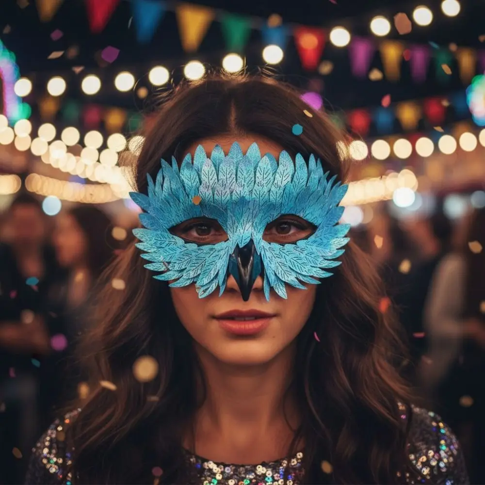 Half Face Bird Beak Eagle Mask Pearlescent Elastic Band Crow Feather Mask Gradient Plastic Cosplay Mask Carnival Dress Up
