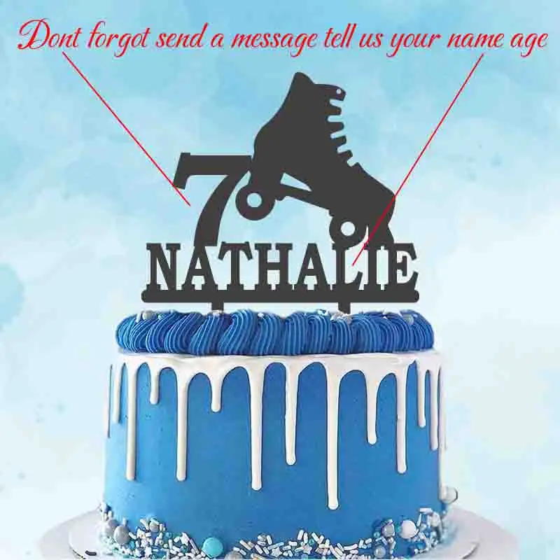 Personalized Roller Skating Cake Topper Custom Name Age Roller Skates Silhouettes For Roller Skater Birthday Party Deocration