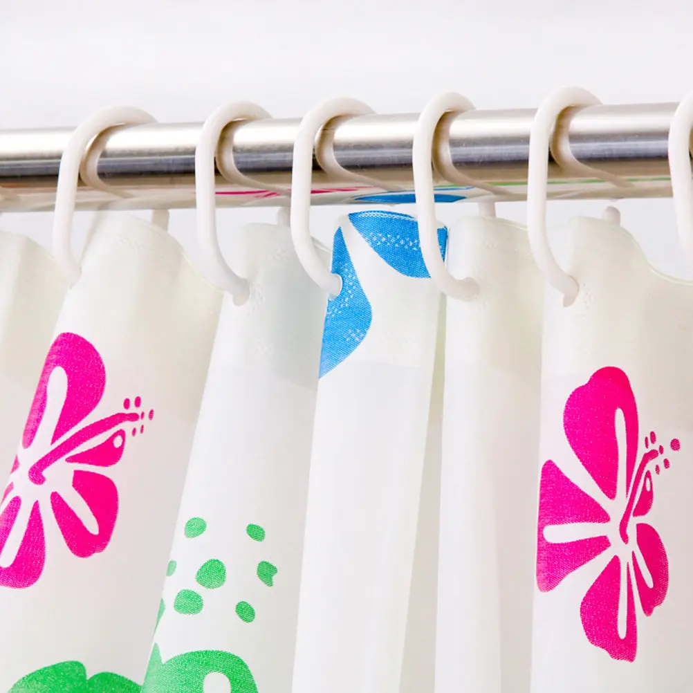 Plastic Shower Curtain Hooks for Homeowners, Allowing Smooth Curtain Opening, 30 Pcs, White PP, C-Shaped, Quiet Glide