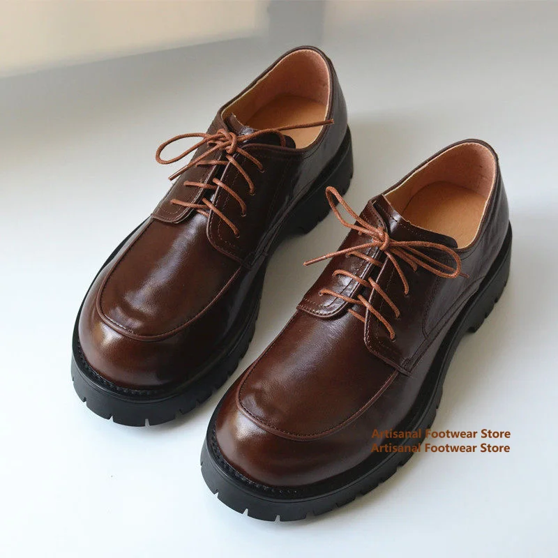 

Shiny Leather Cowhide Thick-Soled Men's Derby Shoes Height Increasing Leather Shoes Formal Shoes Genuine Leather Men' Shoes