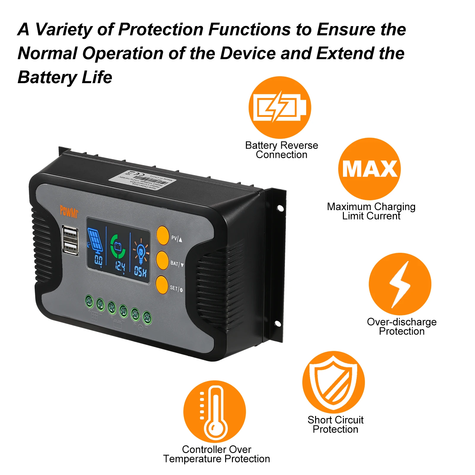 80A Solar Power Controller PWM Battery Charging Controller 12V-48V Li-Battery Charge Controller with Bulk/Boost/Float Charge