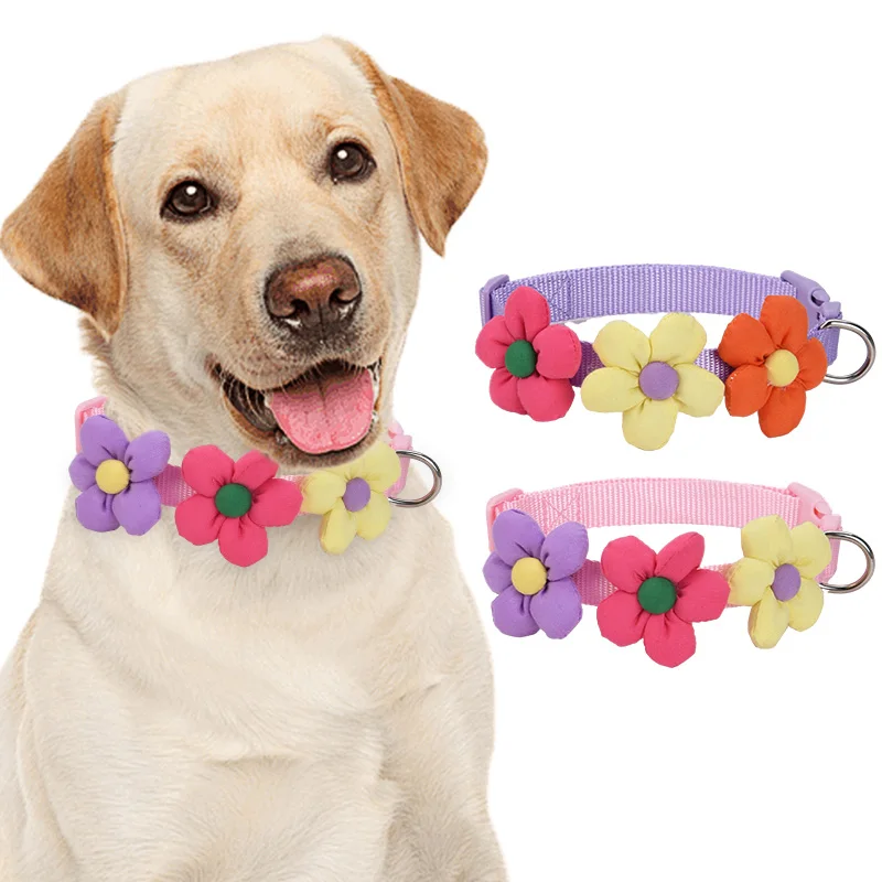 CP606 Flower pet dog collar Flower Decoration and Nylon Webbing dog collar