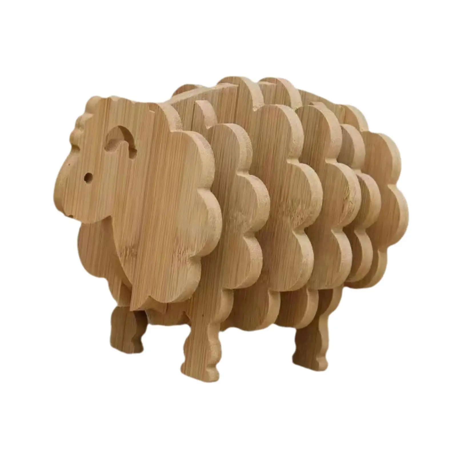 Sheep Shaped Wood Coasters Collection Oil Resistant Creative Gift Artwork Table Pads for Table Cafe Office Kitchen Home Decor