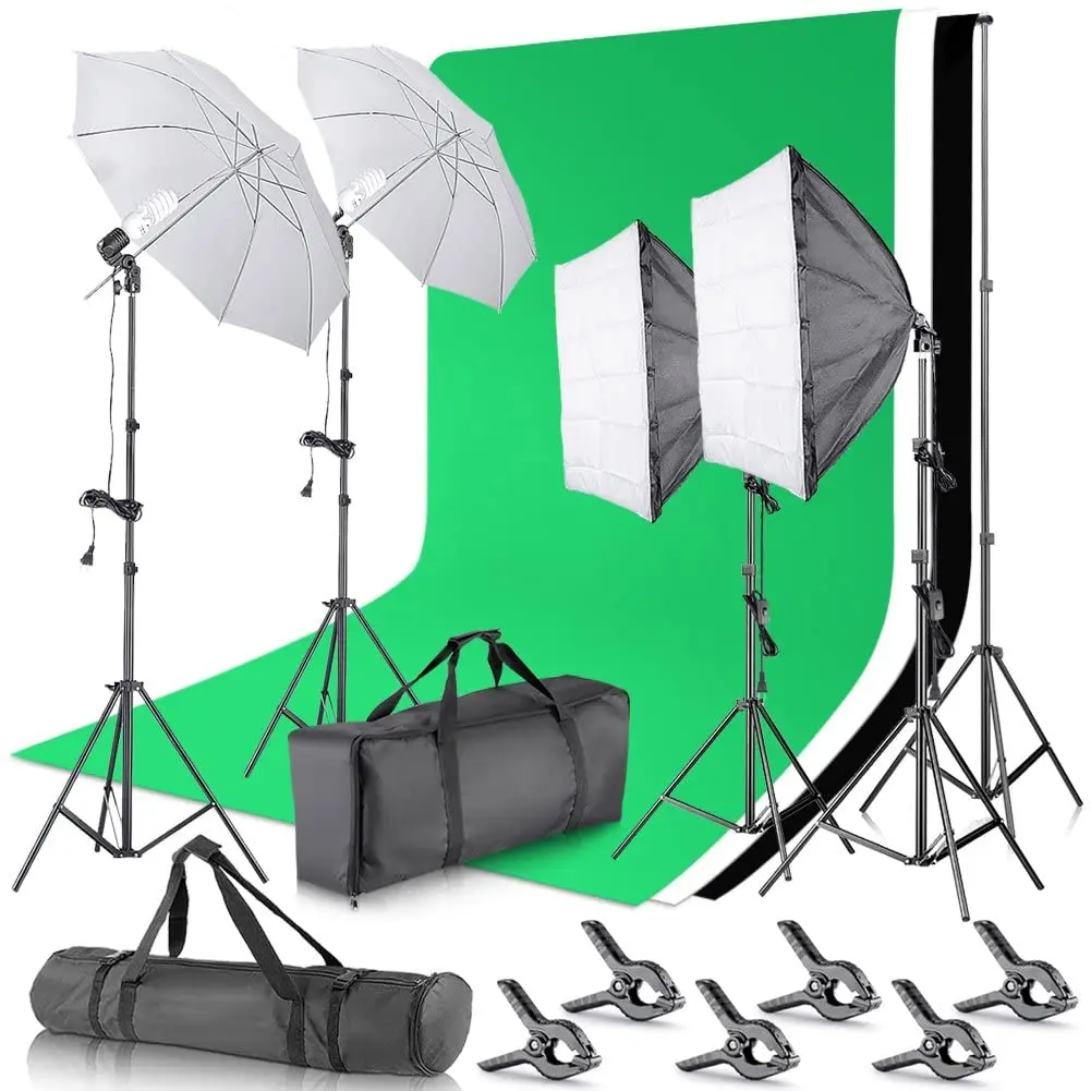 Photography Backdrop Lighting Kit 2.6Mx3M Background Support System Umbrellas Softbox Continuous Lighting for Portrait and Video