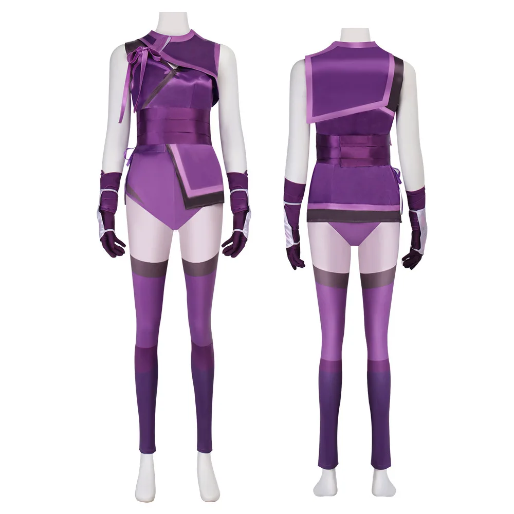 Game Mortal Kombat Cosplay Mileena Purple Jumpsuit Women Halloween Costume Carnival Outfit Suits Party Disguise Roleplay Suit