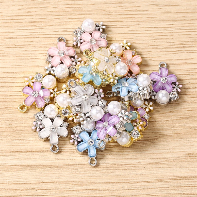 5 Stück 14 x 18 mm zarte Kristall-Metall-Blumenanhänger für die Herstellung von Ohrringen, Halsketten, Armbändern, DIY-Handwerk, Schmuckzubehör – Detail 14