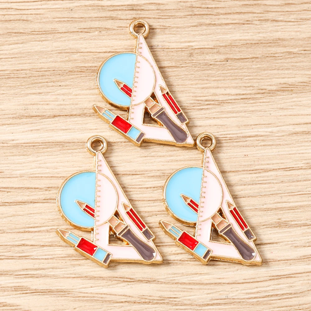 

Tusember 10pcs Enamel Imitation Mathematical Compasses and Rulers Triangle Ruler Student Charms for DIY Jewelry Making Accessory