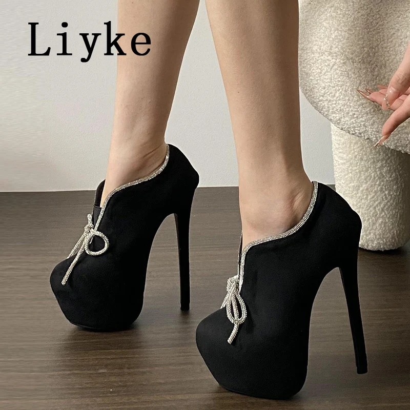 Liyke Runway Fashion Crystal Rhinestone Butterfly Knot Platform High Heels Ladies Party Prom Shoes Women Pumps Stilettos Mujer