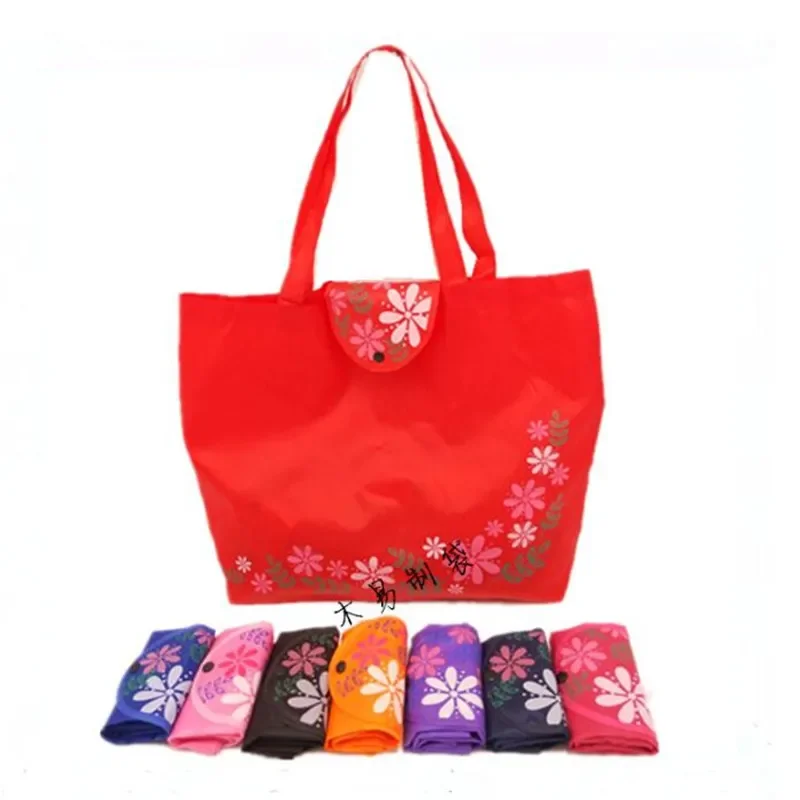 Practical Women Foldable Shopping Bag Reusable Floral Handbag Large Capacity Oxford Cloth Casual Grocery Bag Durable Ladies Tote