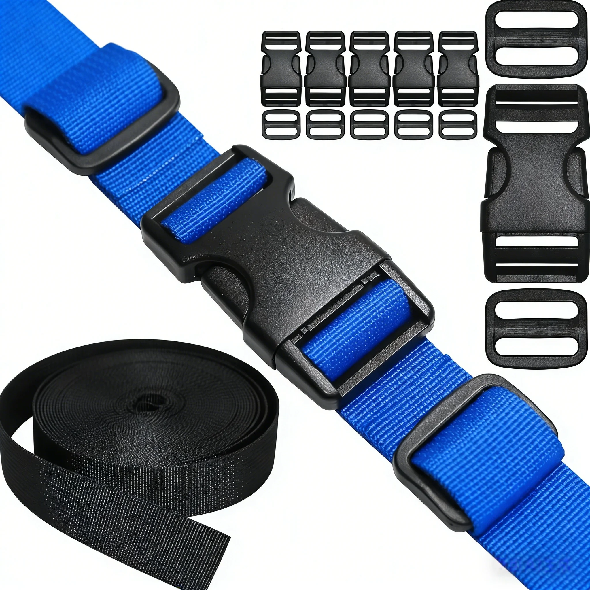 4M Nylon Webbing Strap with 10 Flat Side Release Buckles Tri-Glide Slides for DIY Luggage Backpack Strap view 2