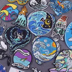 Sea Wave Iron on Embroidered Patches For Clothing Thermo Adhesive Patches On Clothes Stripes DIY Surf Badges On Backpack Decor