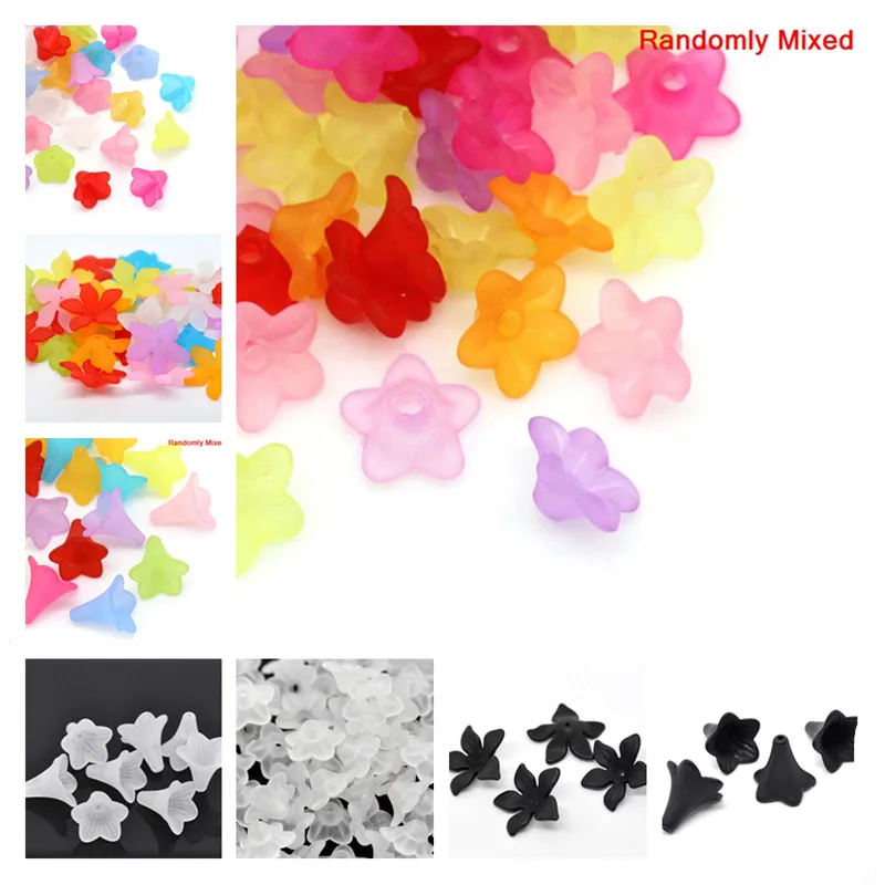 8Seasons Frosted Acrylic Beads Lucite Lily Flower At Random And White/Black Color DIY Making Earrings Jewelry Findings,50-800PCs