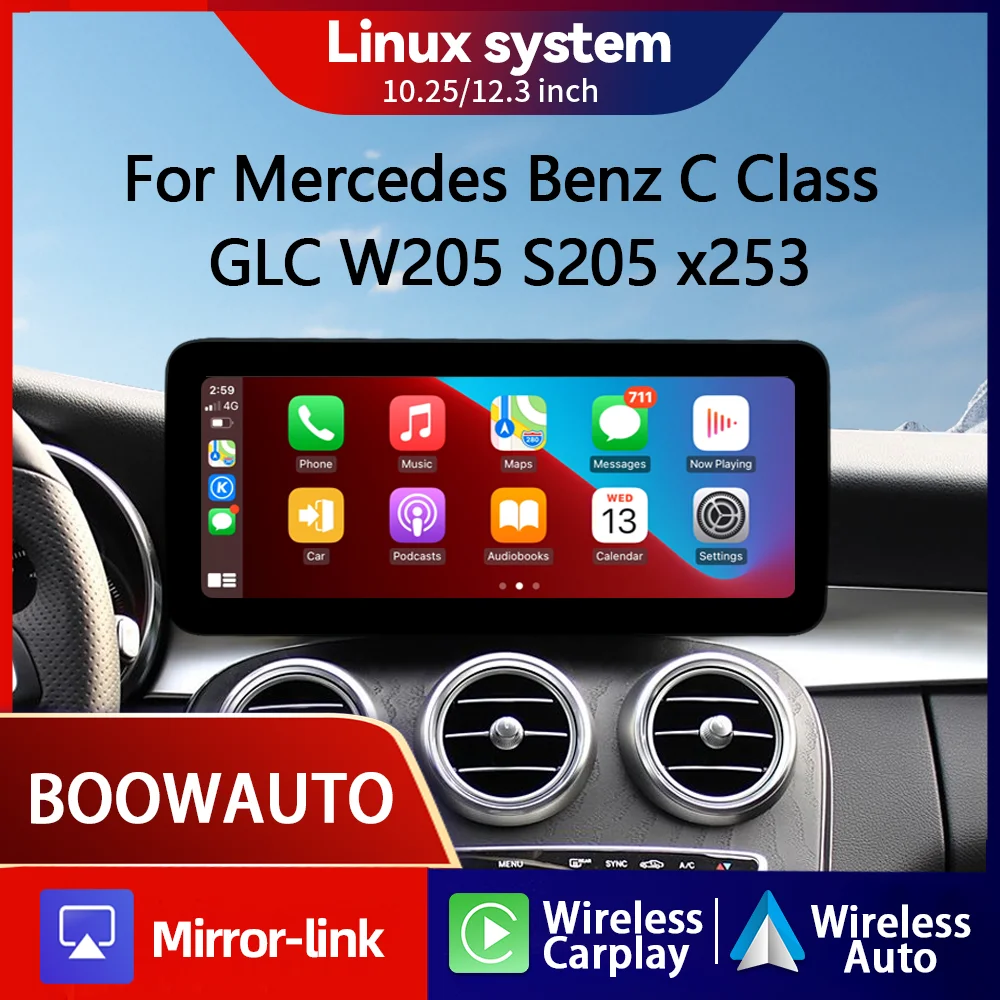 

Беспроводной экран CarPlay для Mercedes C-Class W205, GLC X253, C180, C200, 300, 350 (2015-2018), мультимедийный проигрыватель для автомобиля, Android Auto, радио.