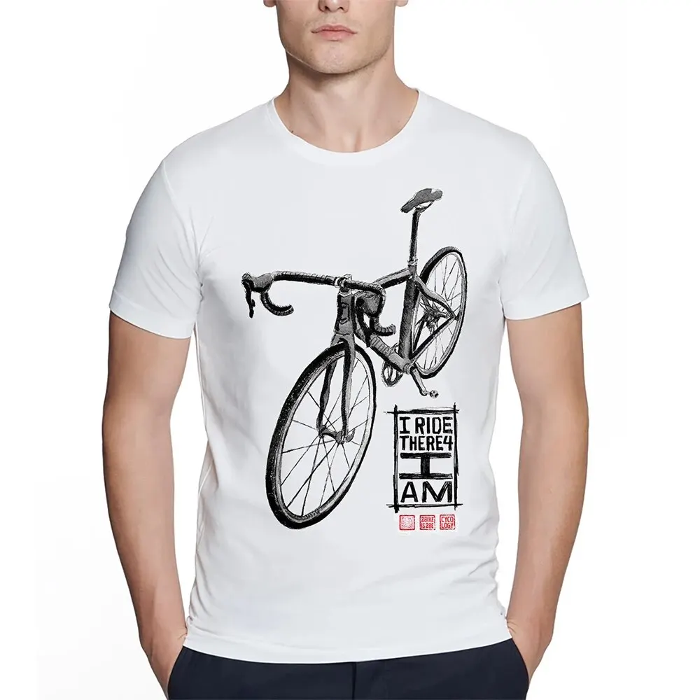 Fixed Gear Bicycle Cyclist Painting T-Shirt New Summer Men Short Sleeve Road Bike Sport Lover White Casual