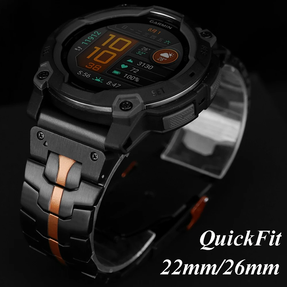 QuickFit 22 مللي متر 26 مللي متر حزام (استيك) ساعة ل Garmin Fenix 8 47 مللي متر 51 مللي متر 7 7X 6 6X 5 5X/Epix Pro/Enduro 3 سوار معدني حزام الفولاذ المقاوم للصدأ