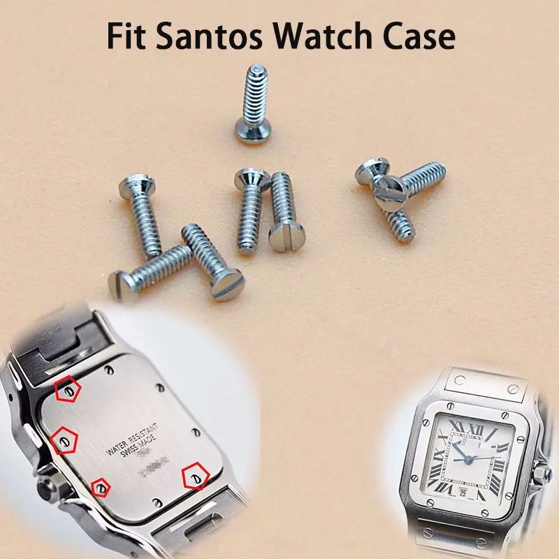 2PCS/5PCS Watch Stainless Steel Screw Fit SANTOS DE CARTIER Watch Case Back Accessories Repair Parts Aftermarket Replacements