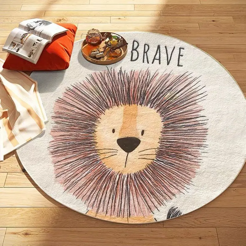 Cartoon Round Kids Bedroom Carpet Animal Lion Living Room Non-Slip Carpet Sofa Tatami Bedside Area Rug Baby Crawl Play Floor Mat