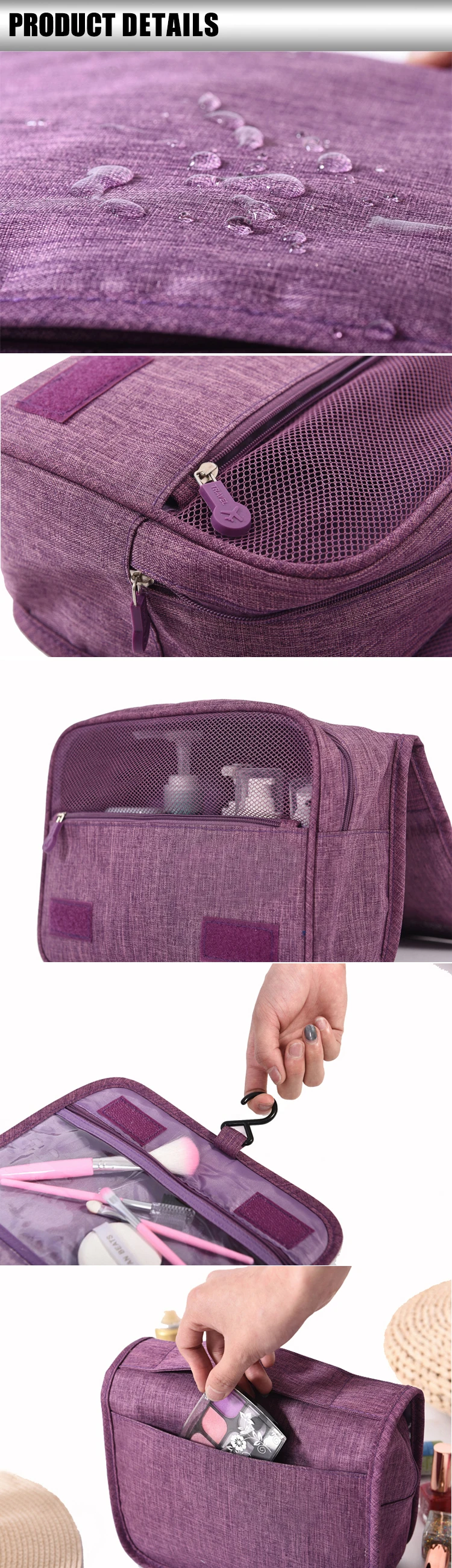 Tragbare Reise-Kosmetiktasche, große Kapazität, wasserdichter Kulturbeutel mit Aufhängehaken für Damen und Herren, Badezimmer-Aufbewahrungstasche – Detail 4