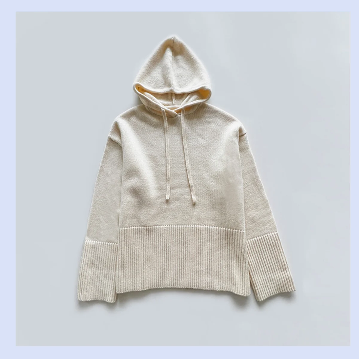 ゆったりとしたニットのワイドスリーブウール生地のドローストリング付きフード付きオーバーサイズニットセーター