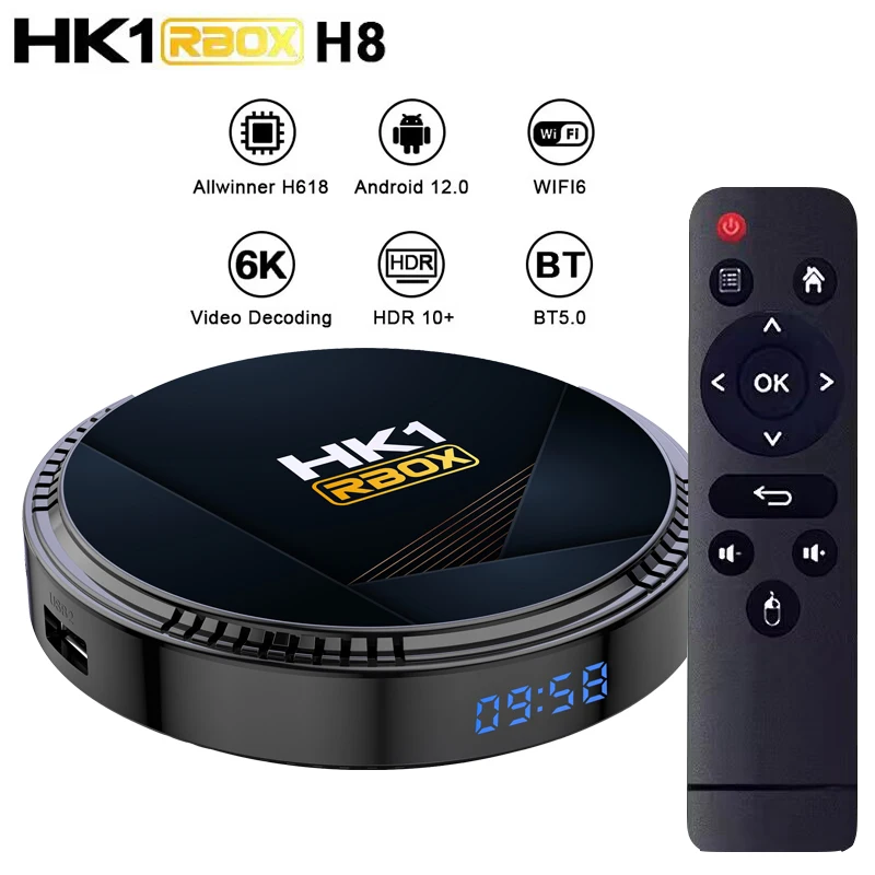 HK1 RBOX H8 Android 12.0 4G 128G TV BOX 3D 6K 4K BT5.0 Wifi6 Allwinner H618 رباعي النواة مشغل الوسائط الذكية Set Top Box 2G 16G