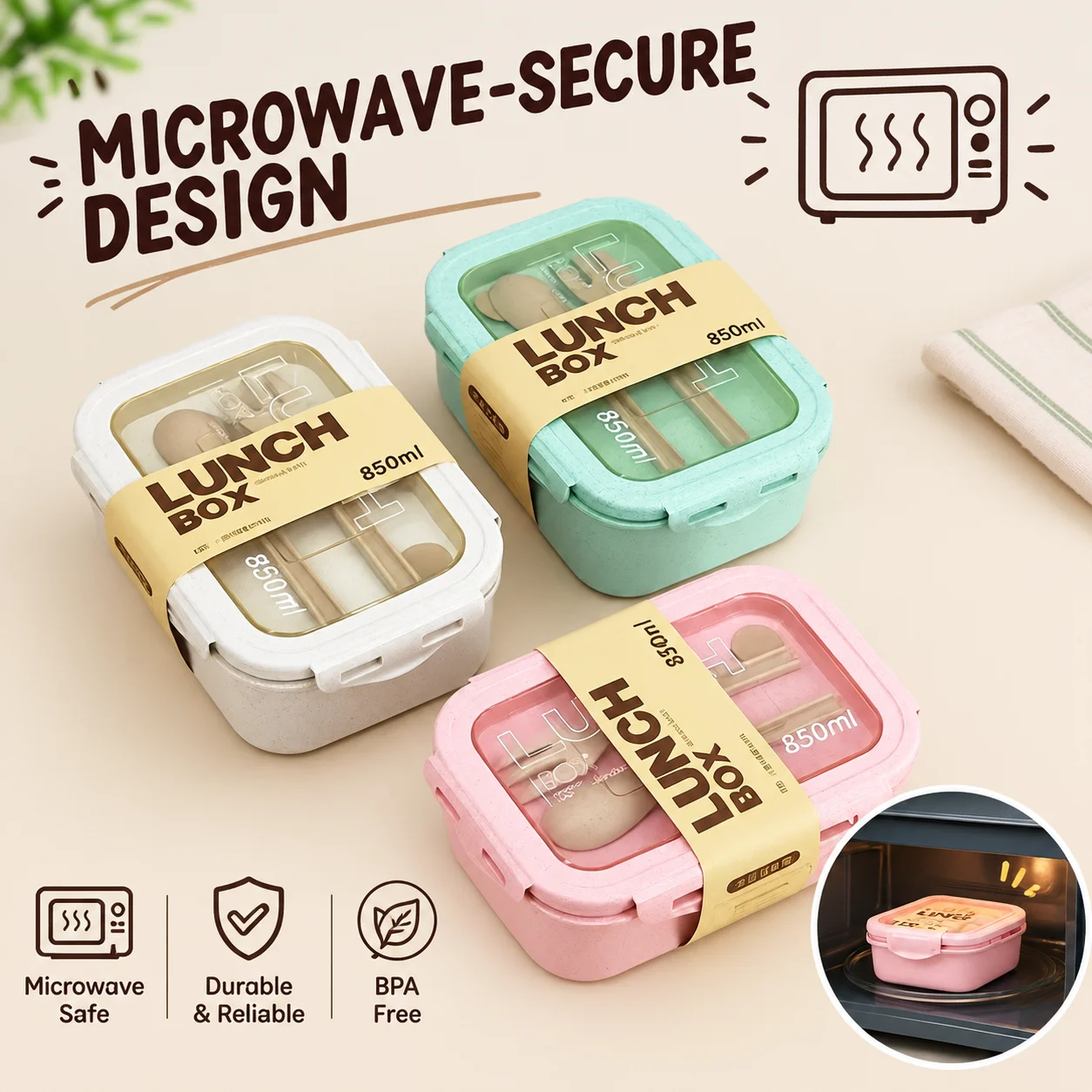 Stackable Bento Box Japanese Lunch Box Kit with Spoon & Fork Reusable Microwave Safe Bento Box for School Office Travel & Picnic