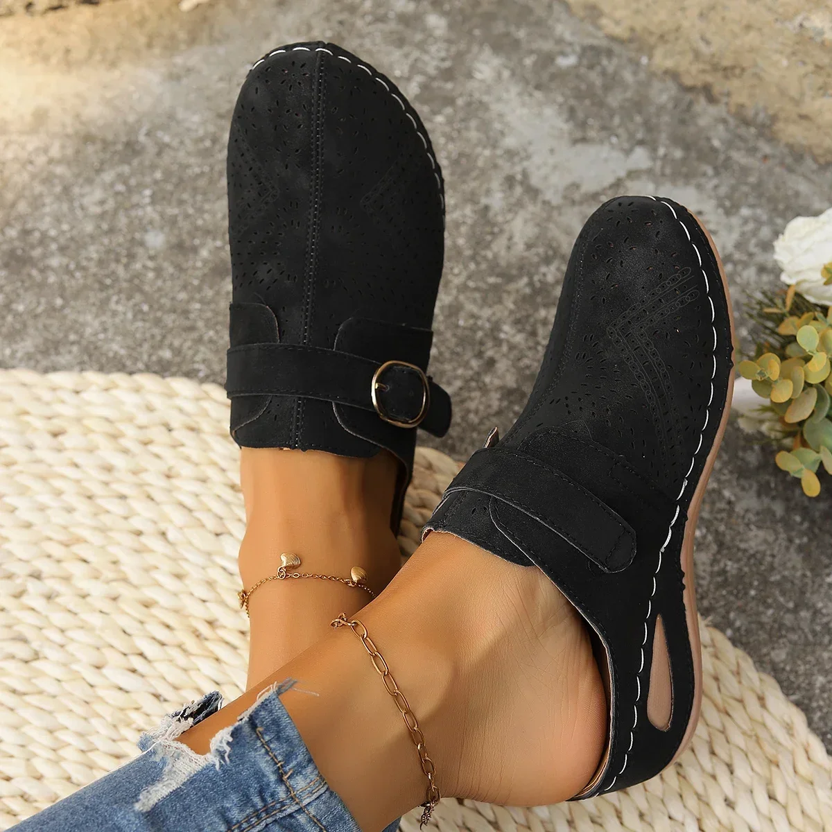 Women Slippers 2024 New Summer Fashion Closed Toe Platform Slippers Sandals Ladies Vintage Slides Women Shoes Wedge Slippers