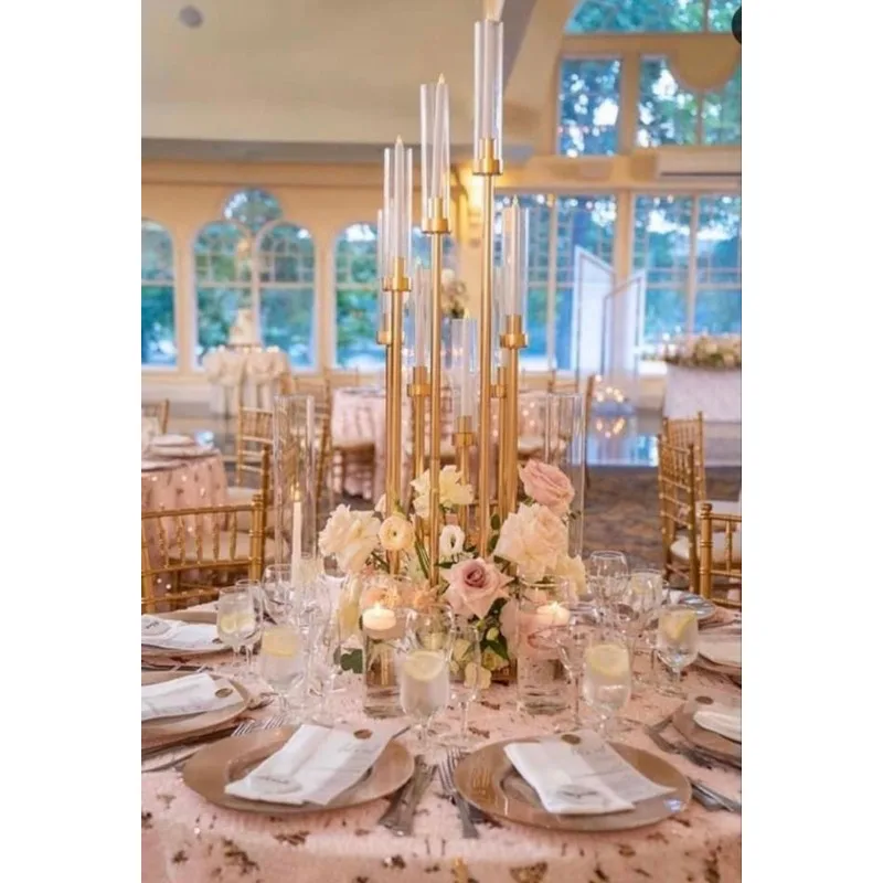 Modern Gold Metal & Glass Candelabra 8-Arms Wedding Event Table Centerpiece Decorative Purpose Simpson SPS-12 H 126cm