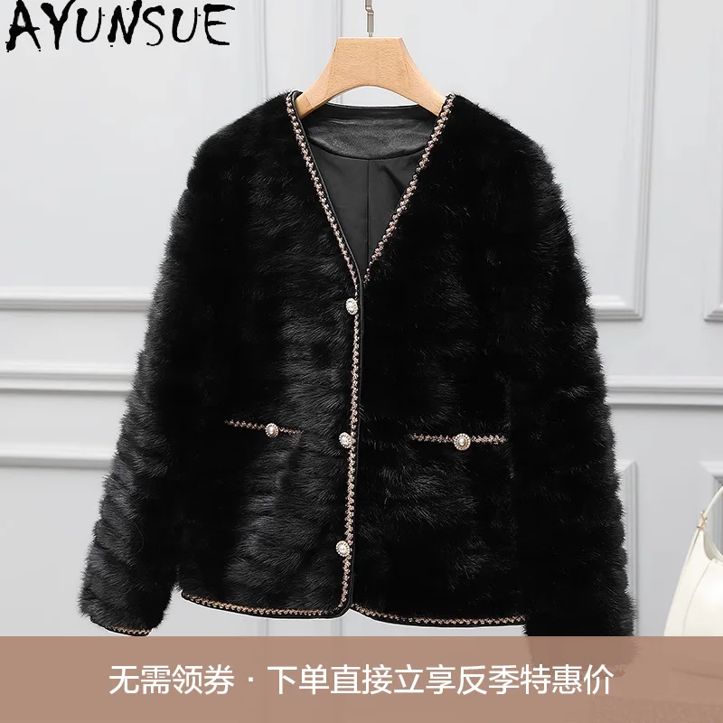 AYUNSUE Reale Cappotto di Pelliccia di Visone Vestiti Delle Donne di Lusso Cappotti di Pelliccia Reale Donna Nuovo in Capispalla Giacca Invernale Шуба Ж Dönusen 2025 Scollo a V