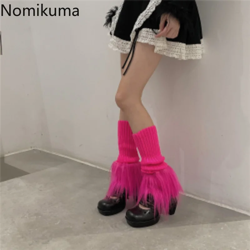 

New Hot Girl Warm Foot Cover Tassel Knitted Y2K Subculture Leg Warmers Crochet Socks Japanese Chic Lolita Sweet Girl Boot Cuffs