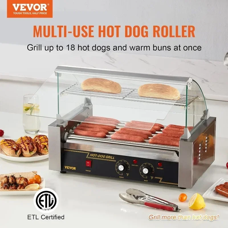 VEVOR Hot Dog Roller 7 Rollers 18 Hot Dogs Capacity 1050W Stainless Sausage Grill Cooker Machine