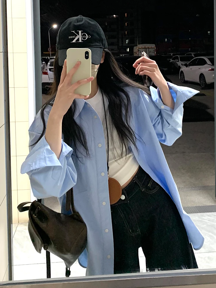 

Женские свободные длинные све, защита от солнца irt Lazy Sle, весна-лето, новые синие хлопковые повседневные милые японские моиные