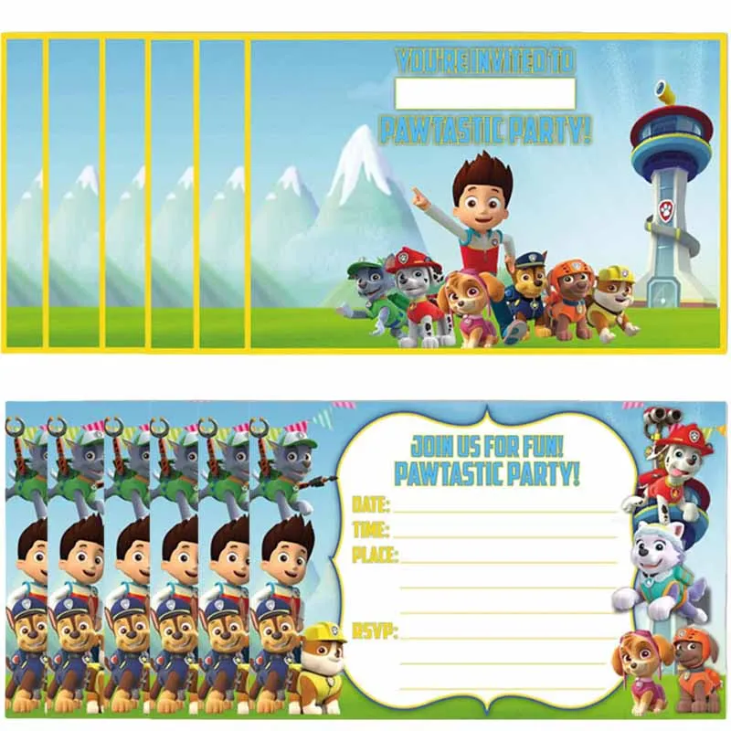 

10 шт., пригласительная открытка на день рождения «Щенячий патруль», детская поздравительная открытка на день рождения в стиле аниме, односторонняя пригласительная открытка, декор для вечеринки