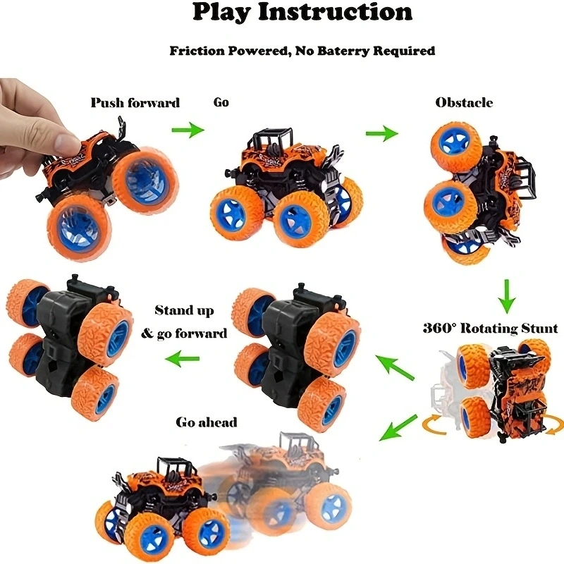 Truck for Boys 3 4 5 6 7 Year Old,Push and Go Friction Powered Car Toys, Double-Directions Inertia Pull Back Vehicle Set,Birthda