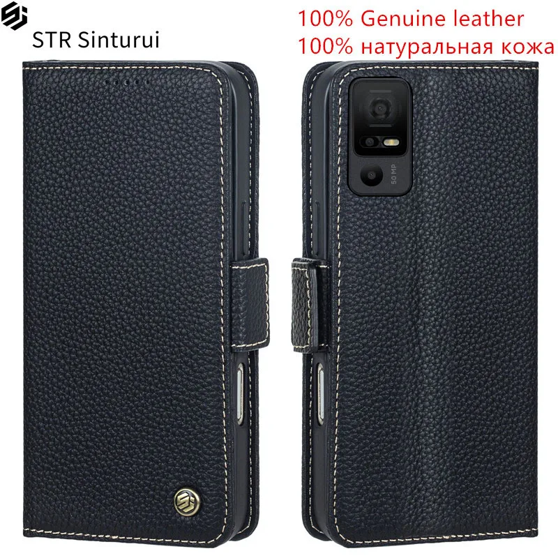 

STR Genuine leather lychee grain card Slot Wallet Cover For TCL 40 NxtPaper 5G X XE 406 408 403 405 4036 406s 40R phone Case