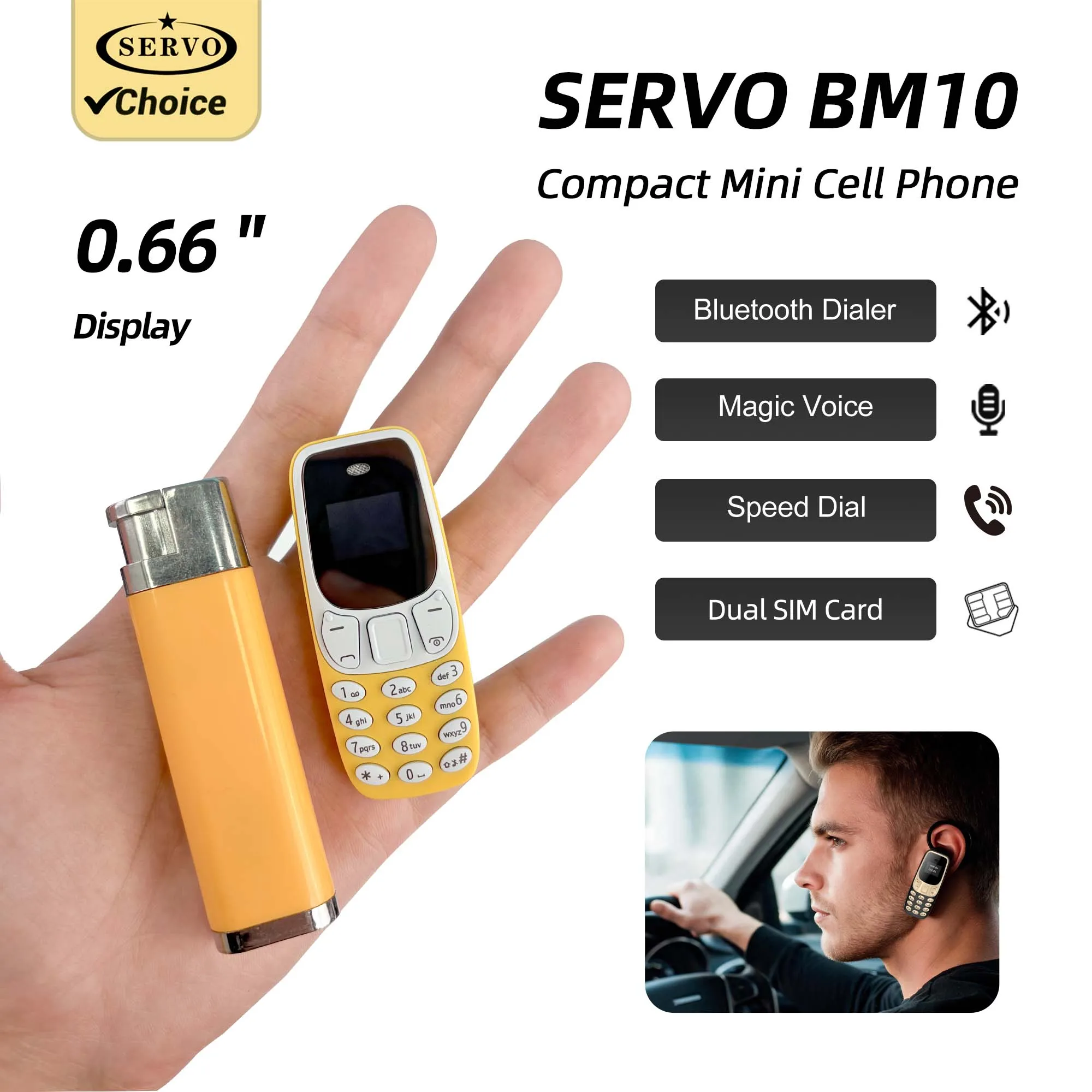 SERVO BM10 Ultra Mini Pocket Feature Phone Bluetooth Dialer Voice Changer Dual SIM Speed Dial Low Radiation Unlocked Cellphone