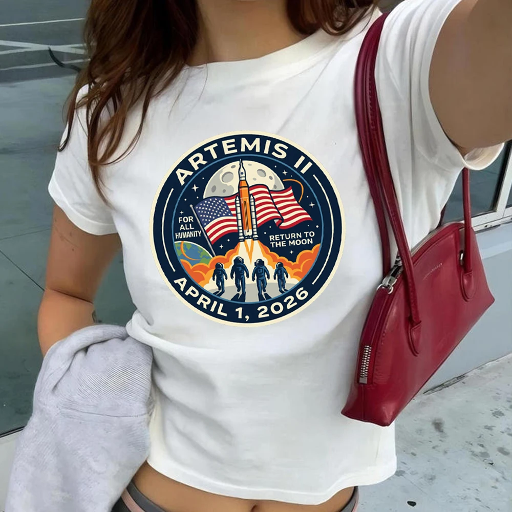 Return To The Moon Artemis II Moon Mission Shirt Women Cute Y2k 90s Crop Baby Tee Artemis2 Mission Crop Top All for Humanity Top