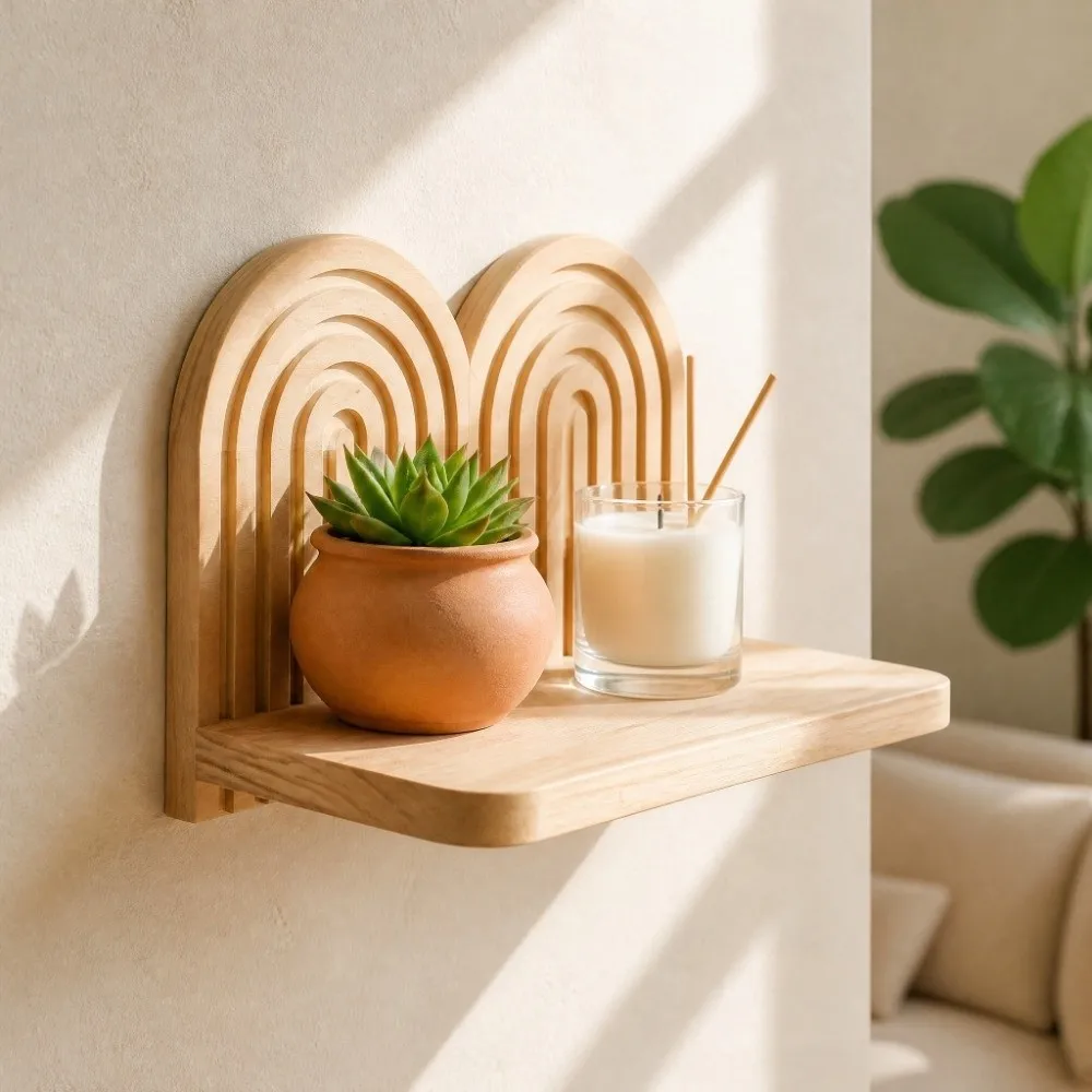 Threaded Structure Wall Plant Holder Solid Wood Handmade Wooden Wall Shelf Multi Tier Multi Layer Design Wall Display Shelf