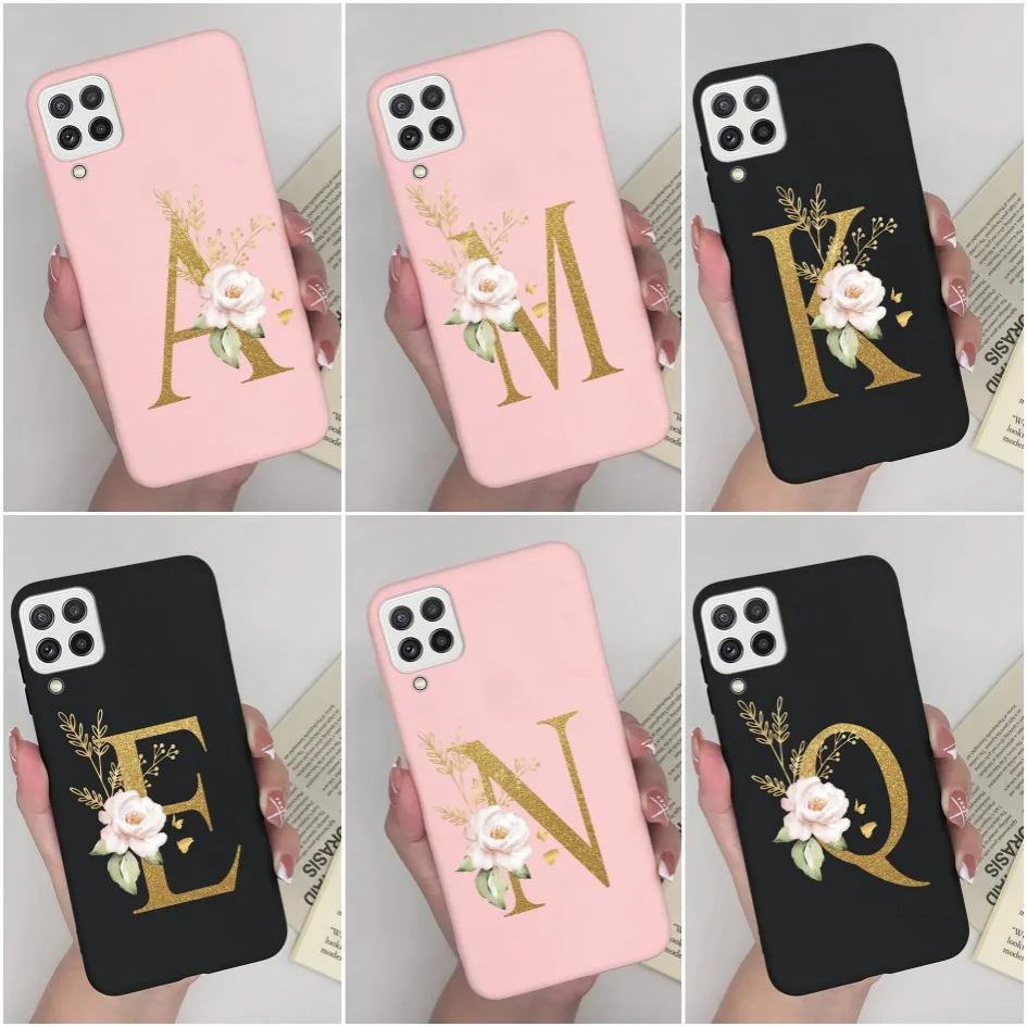 Phone Case For Samsung A22 5G Luxury Pink Protective Silicone Soft TPU Back Cover A-Z Letters For Samsung Galaxy A 22 4G Fundas