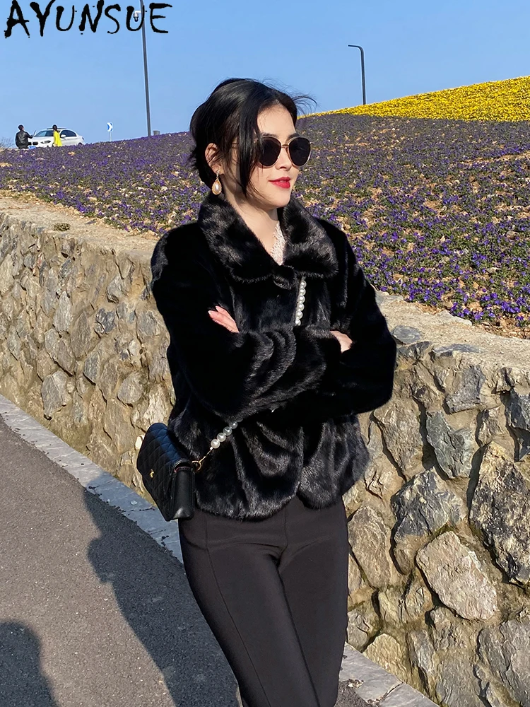 AYUNSUE Luxury Whole Mink Fur Jacket Woman Natural Min Fur Jacket for Woman Clothes High Quality New in Outerwears Кофта С Мехом