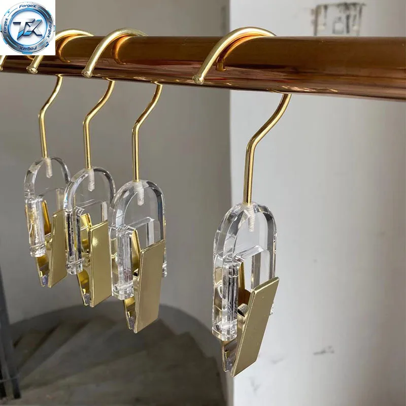 

【Multi-functional】10PCS Transparent Hook Clothes Storage Hanger Hook Clothing Store Wardrobe Acrylic Gold Bra Storage Clip Socks
