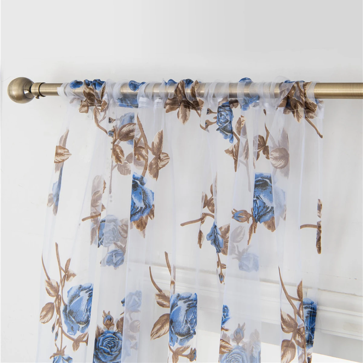 

1 pc Semi-Shading Floral Curtains For Bedroom Living Room 100X200Cm Blue Elegant Fine Polyester Natural Light